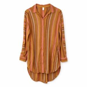 Prana Multicolor Orange & Pink Striped High-Low Button-Up Top Women's Medium